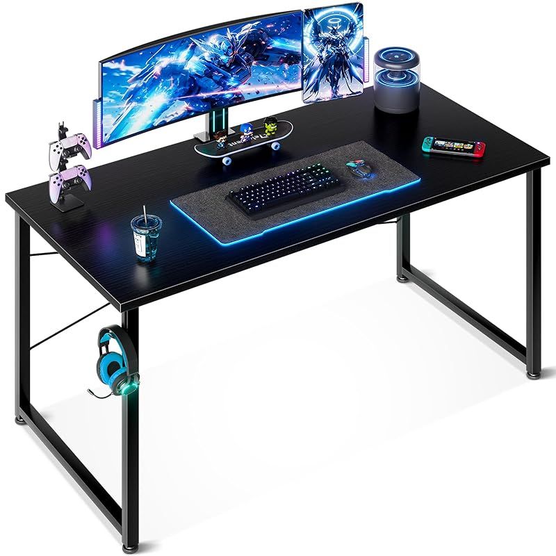 ODK デスク ゲーミングデスク 机 pcデスク 幅120cm パソコンデスク ?子 ゲームデスク computer desk ??? オフィスデスク 学習机 シンプル コンパクト フック付き 在宅ワーク おしゃれ 組立簡単 黒い 0