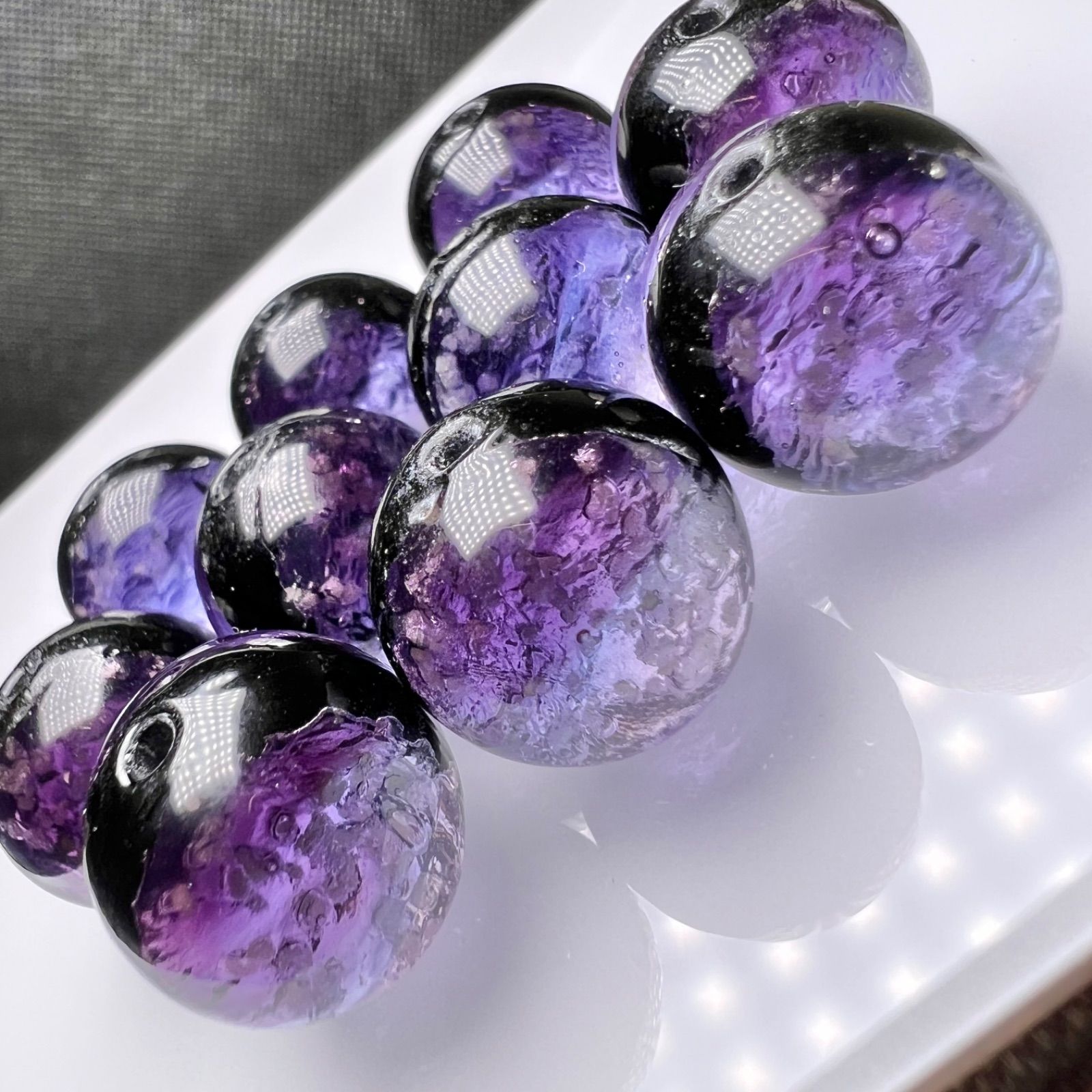 マリンパープル 8mm/10mm/12mm 10粒セット 蓄光 ホタルガラス