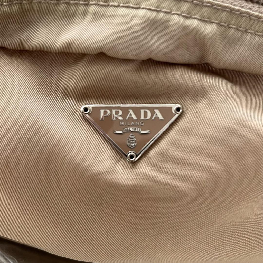 PRADA プラダ ポーチ 化粧ポーチ ベージュ ナイロン×サフィアーノ ネセセールポーチ 化粧ポーチ 三角ロゴ プレートロゴ レディース