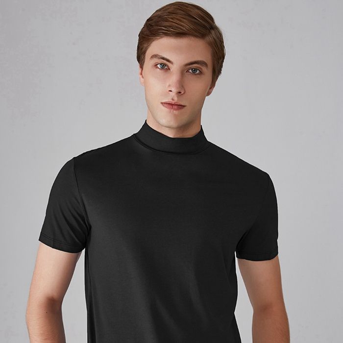 Tシャツ モックネック ストレッチ 半袖 カットソー ポロシャツ