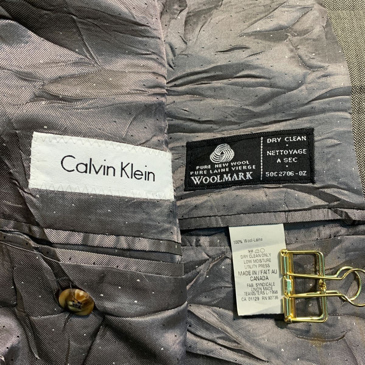 Calvin Klein ウール テーラードジャケット M～ グレージュ カルバンクライン カナダ製 ブレザー 古着卸 アメリカ仕入 a607-6576