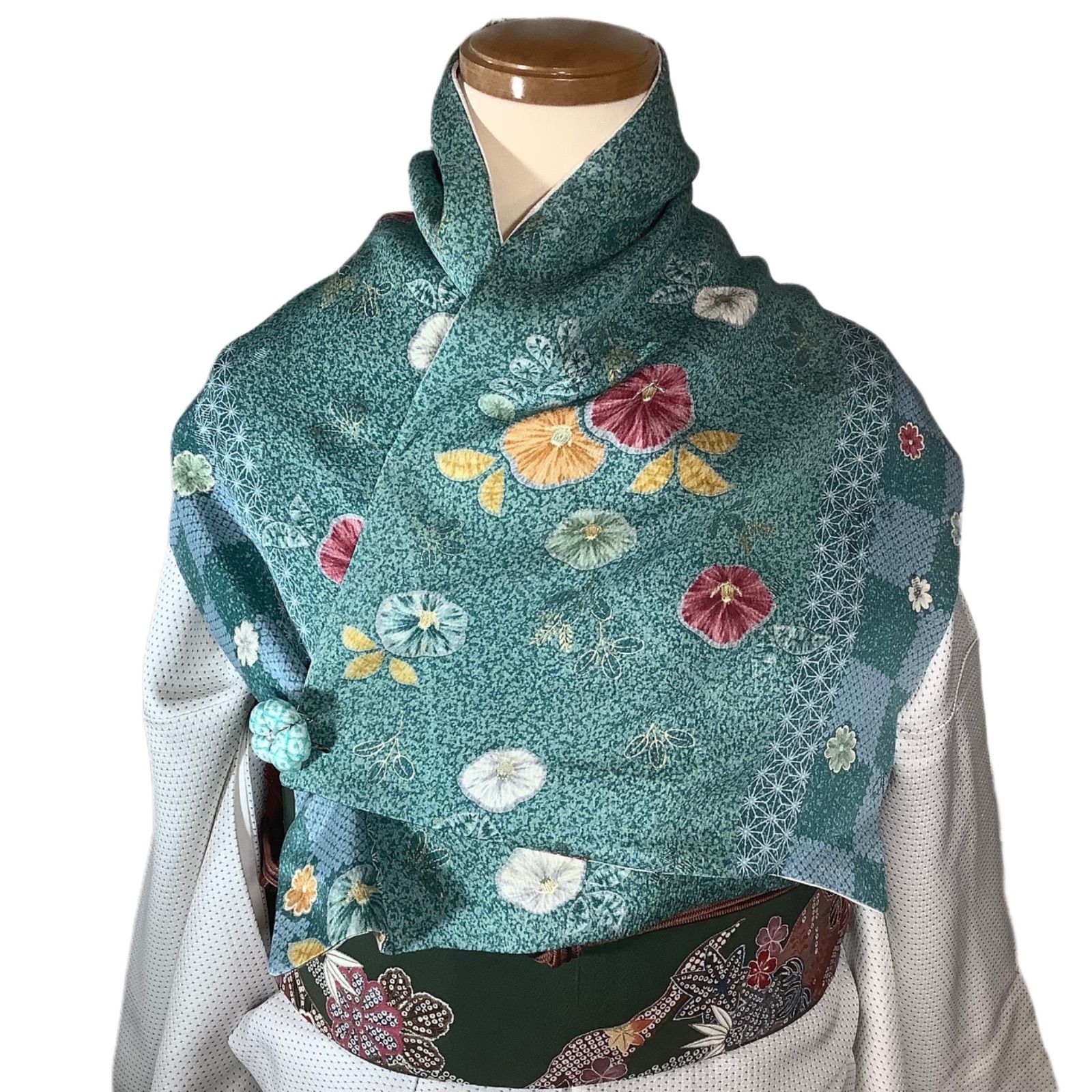 正絹 高級 縮緬 刺繍 ストール ショール リバーシブル 汚らしく