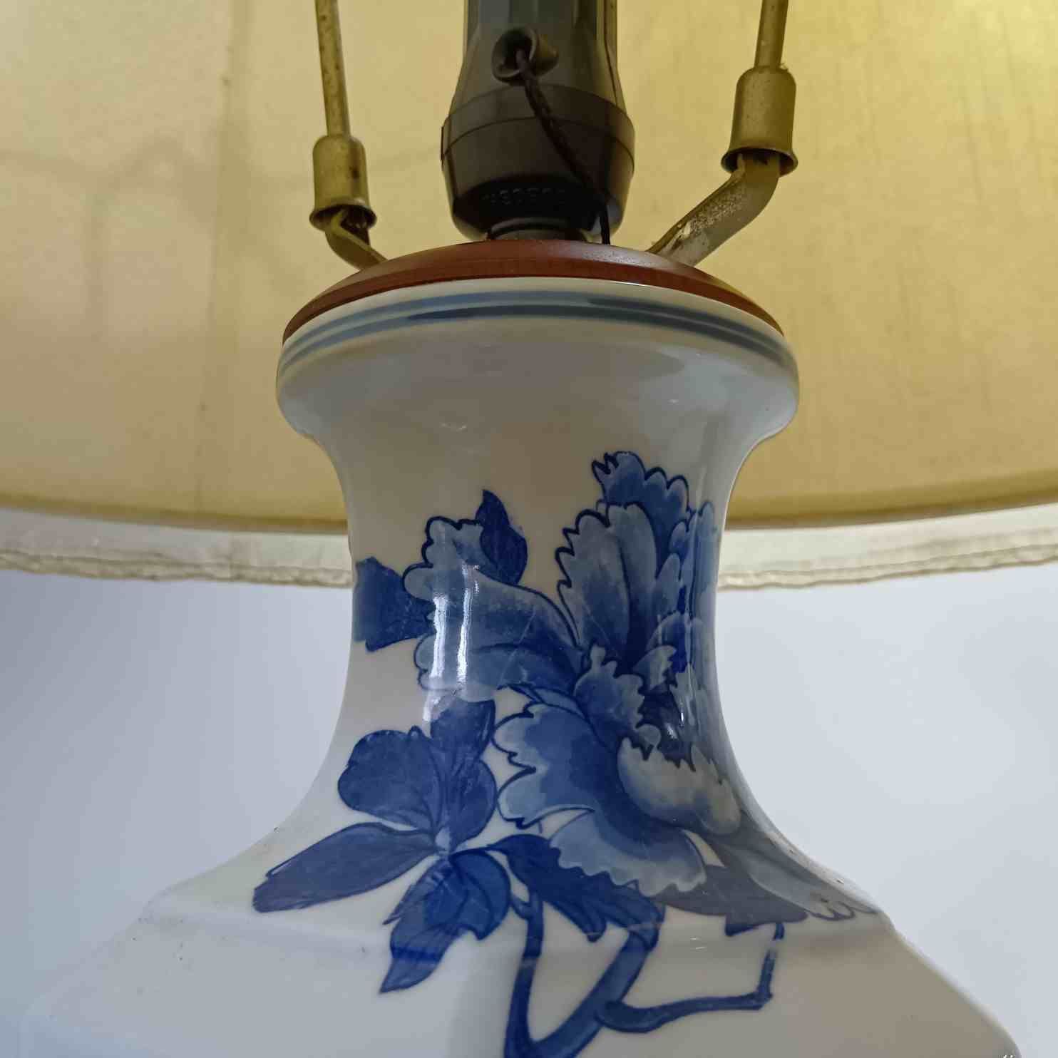 昭和レトロ 陶器製 染付 牡丹 透かし スタンドランプ フロアライト 照明器具 昭和レトロ 陶器製 染付 牡丹 透かし スタンドランプ フロアライト