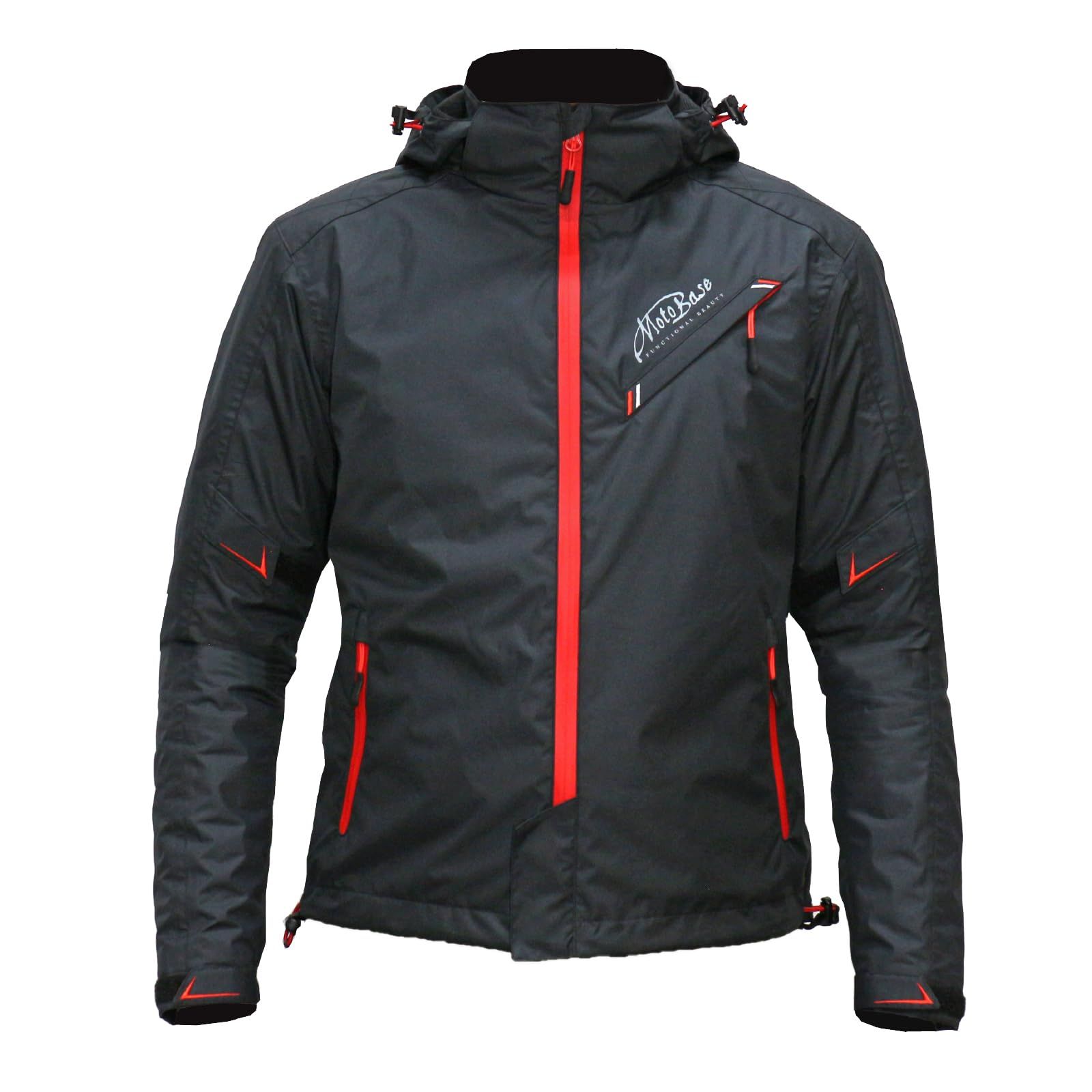 モトベース 春秋モデル 防風 防水 バイク用ジャケット プロテクション ウインドブレーカー ジャケット｜MBWB-01 ｜ブラック|レッド｜LL