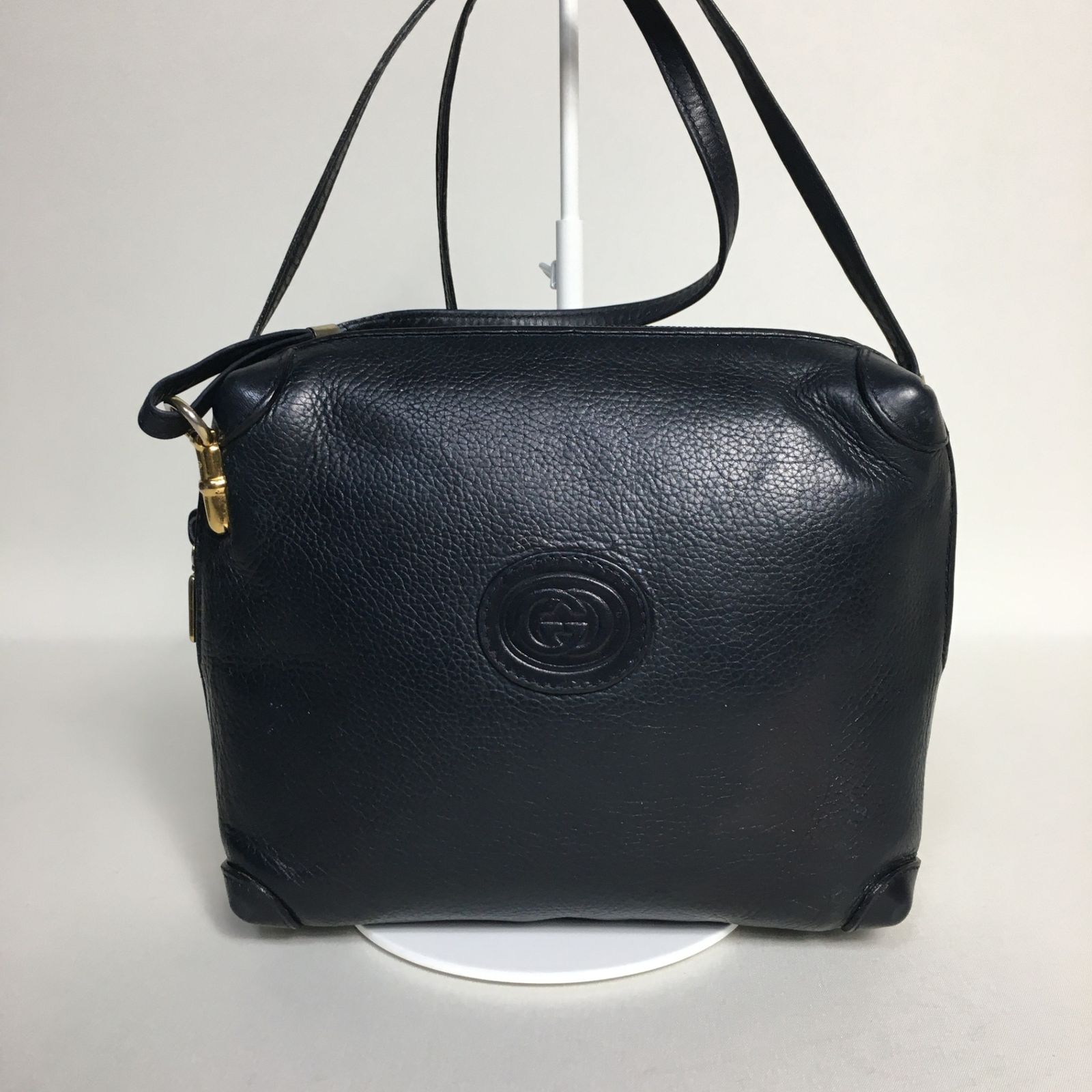 2504-222｜グッチ ショルダーバッグ レザー ネイビー GGロゴ