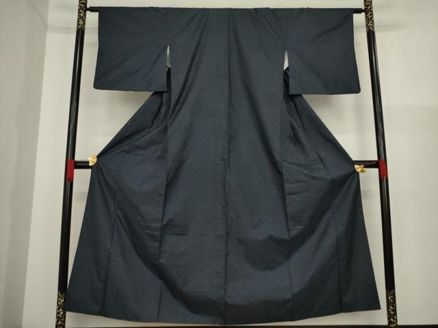 平和屋着物○本場大島紬 一元7マルキ 地空 源氏車文 黒地 ロング