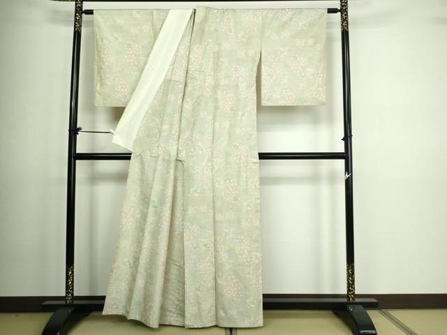 平和屋着物▽本場大島紬 白大島 単衣 花唐草文 正絹 逸品 DAAV9580sf