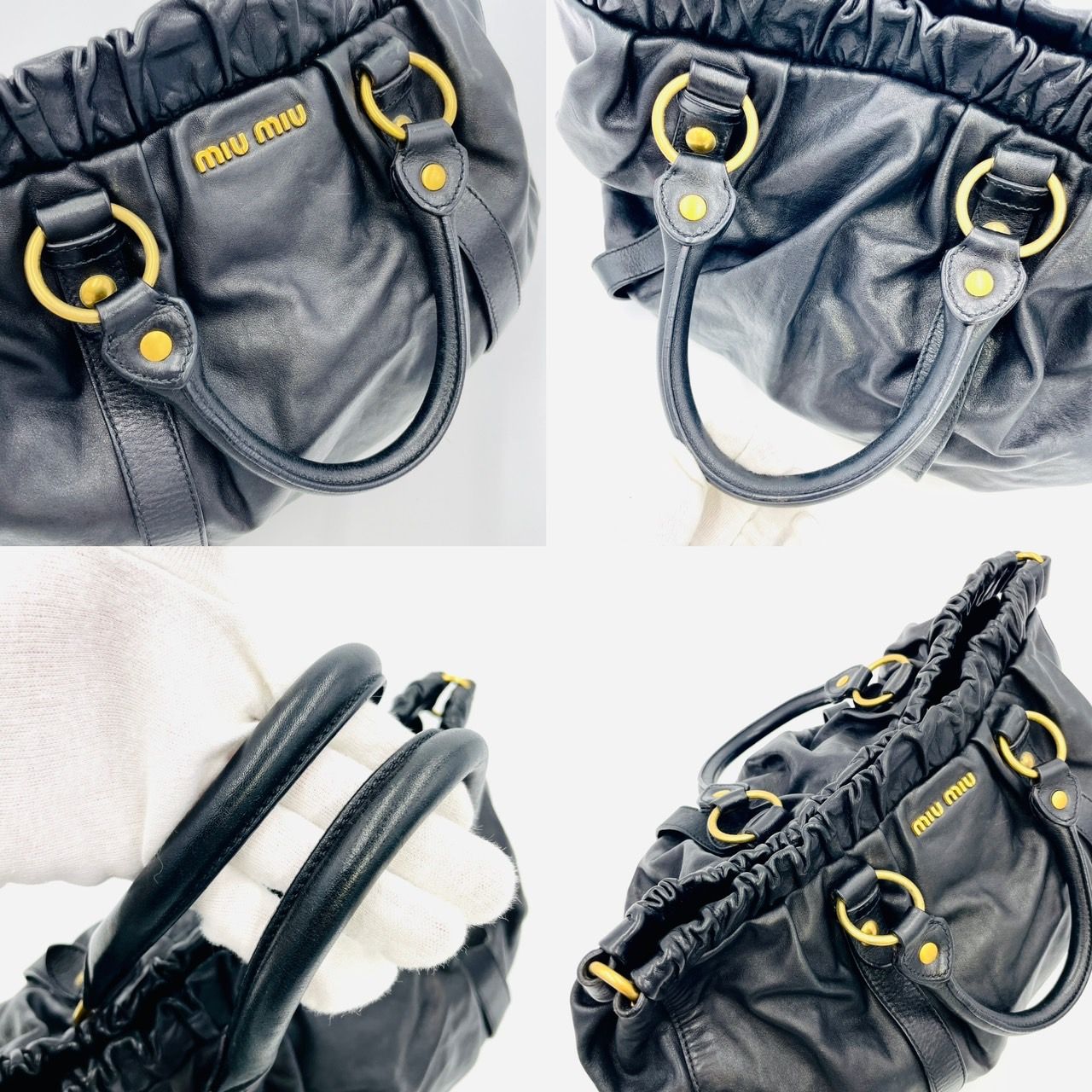 ミュウミュウ MIU MIU 2way ショルダーバッグ ブラック レザー 黒