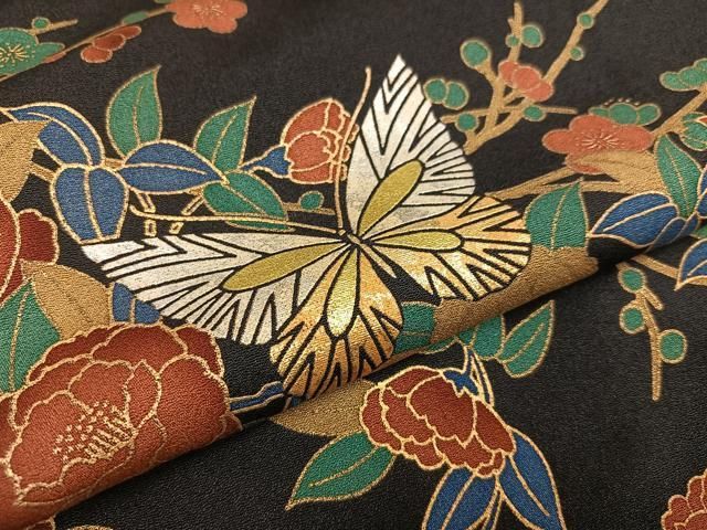 斉藤三才 花模様蝶々 黄金 振袖 作家物 袋帯 斉藤三才 金糸 三才鳥 蝶