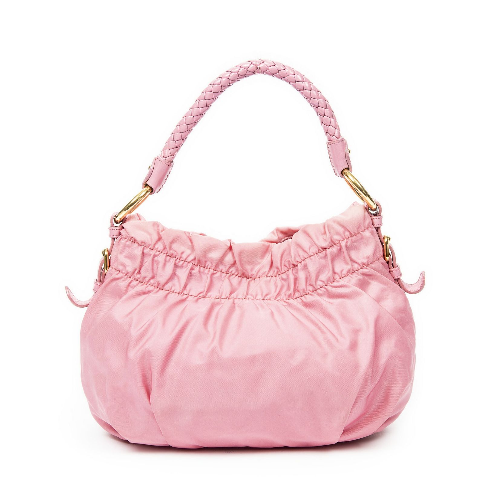 PRADA プラダボウブレイデッドバケットピンクナイロンキャンバスA