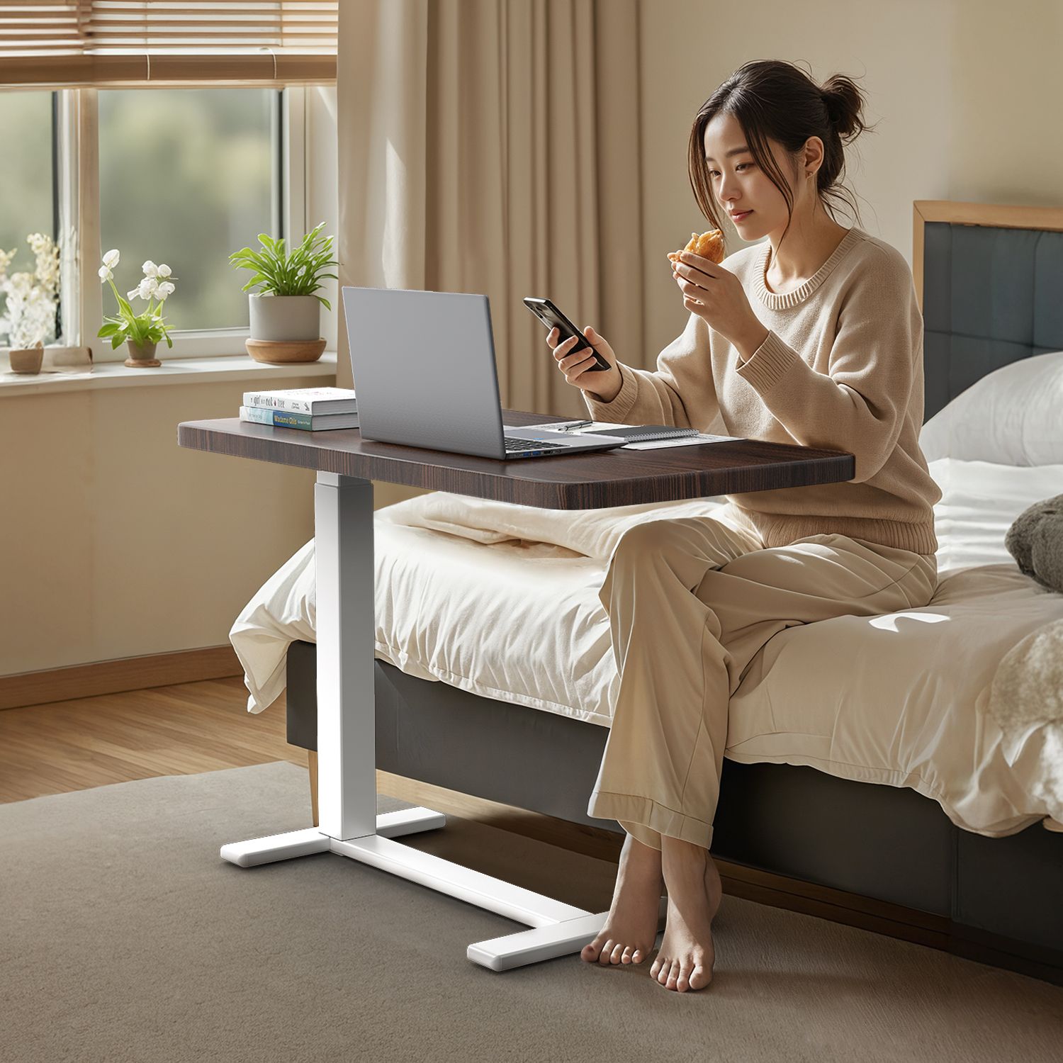 11 割 サイドテーブル昇降式 ガス圧昇降ベッドテーブル PCテーブル 介護テーブル キャスター付き 64～102cm高さ調整 高さ無段階調節 耐荷重30KG 横60cm 奥行40cm サイドデスク ベッド ソファー リビングル 在宅勤務 MARWIL-DEMENAGEMENTS_CH