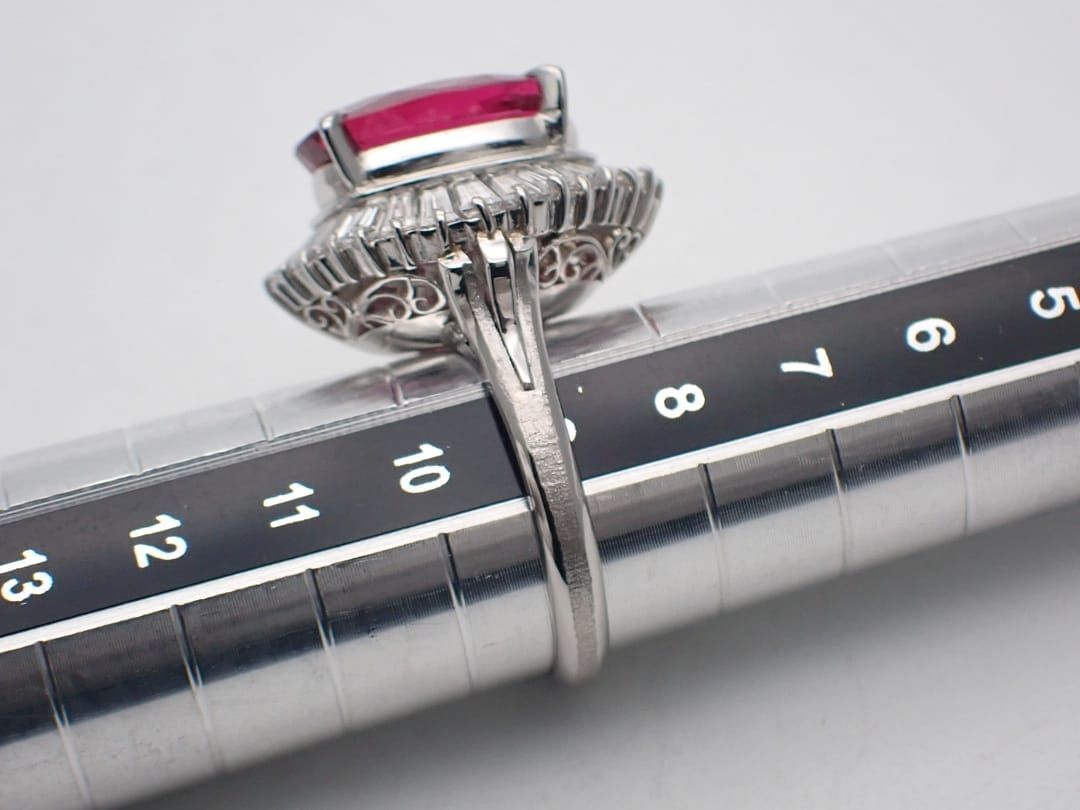 PT900 プラチナ ダイヤ取巻き スピネル リング 5.23ct D1.69ct 9号  