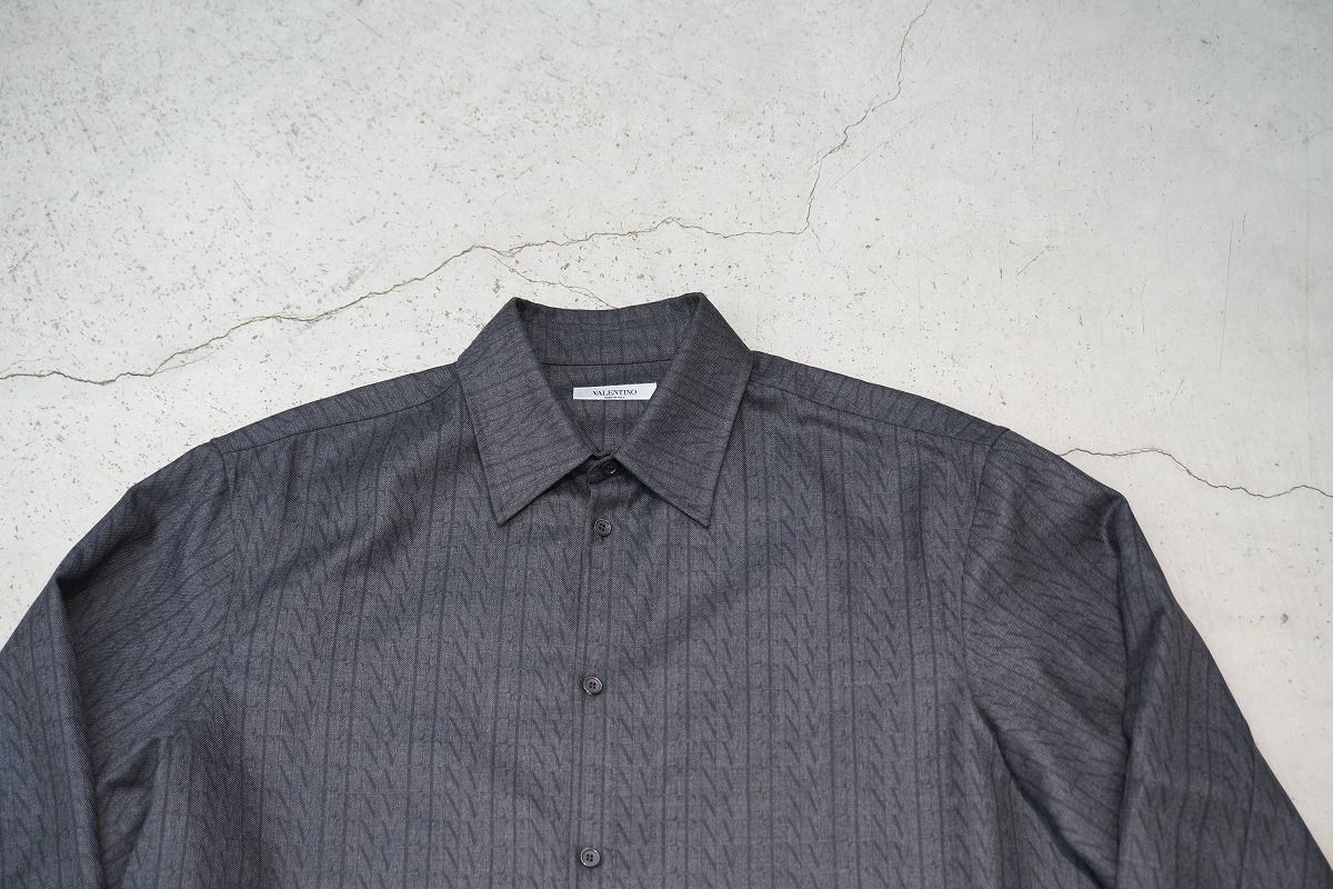 正規 20AW VALENTINO ヴァレンティノ LVTN タイムズ ウール ロングスリーブ シャツ 長袖 総柄 メンズ UV0ABA956R8 灰38本物1019P