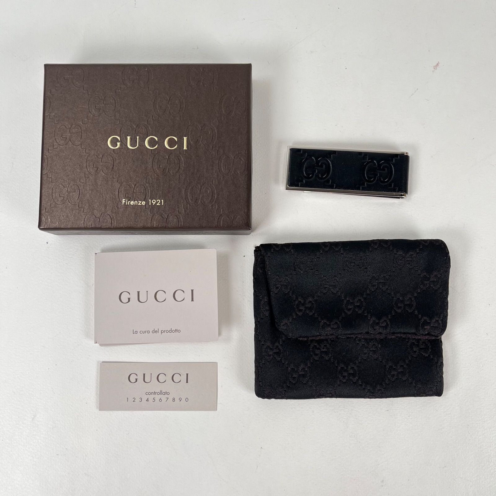 GUCCI グッチ マネークリップ GG柄 レザー メタル ブラック