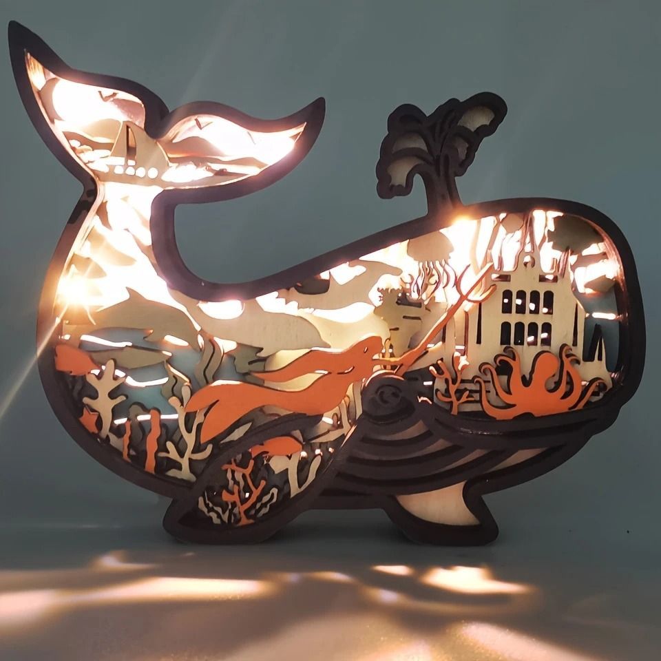 3D木製クジラ彫刻 多層彫刻 置物 ムードライト ナイトライト 3D木製クジラ彫刻 多層彫刻 置物 ムードライト ナイトライト