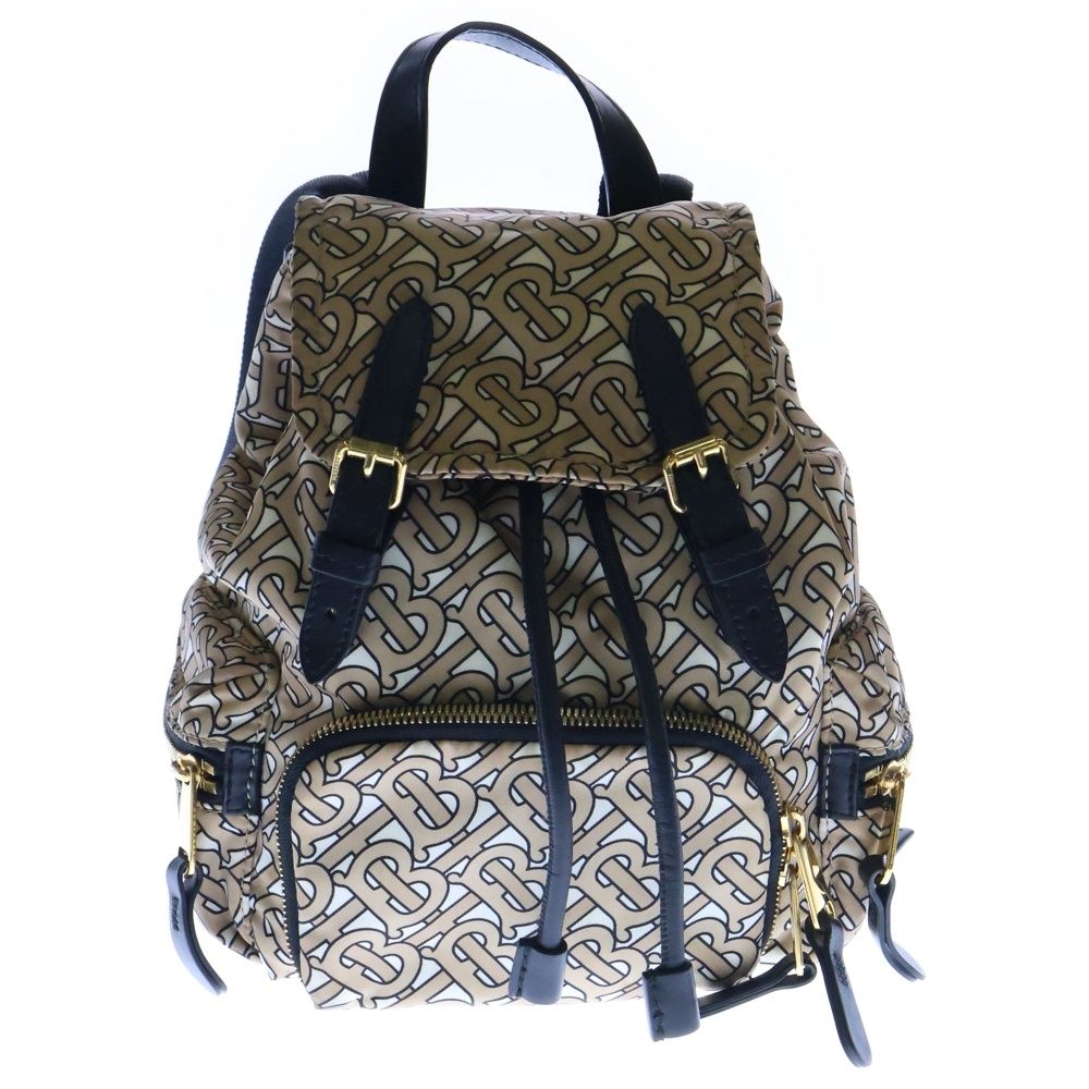 BURBERRY (バーバリー) 総柄TBロゴ ナイロン×レザー バッグ