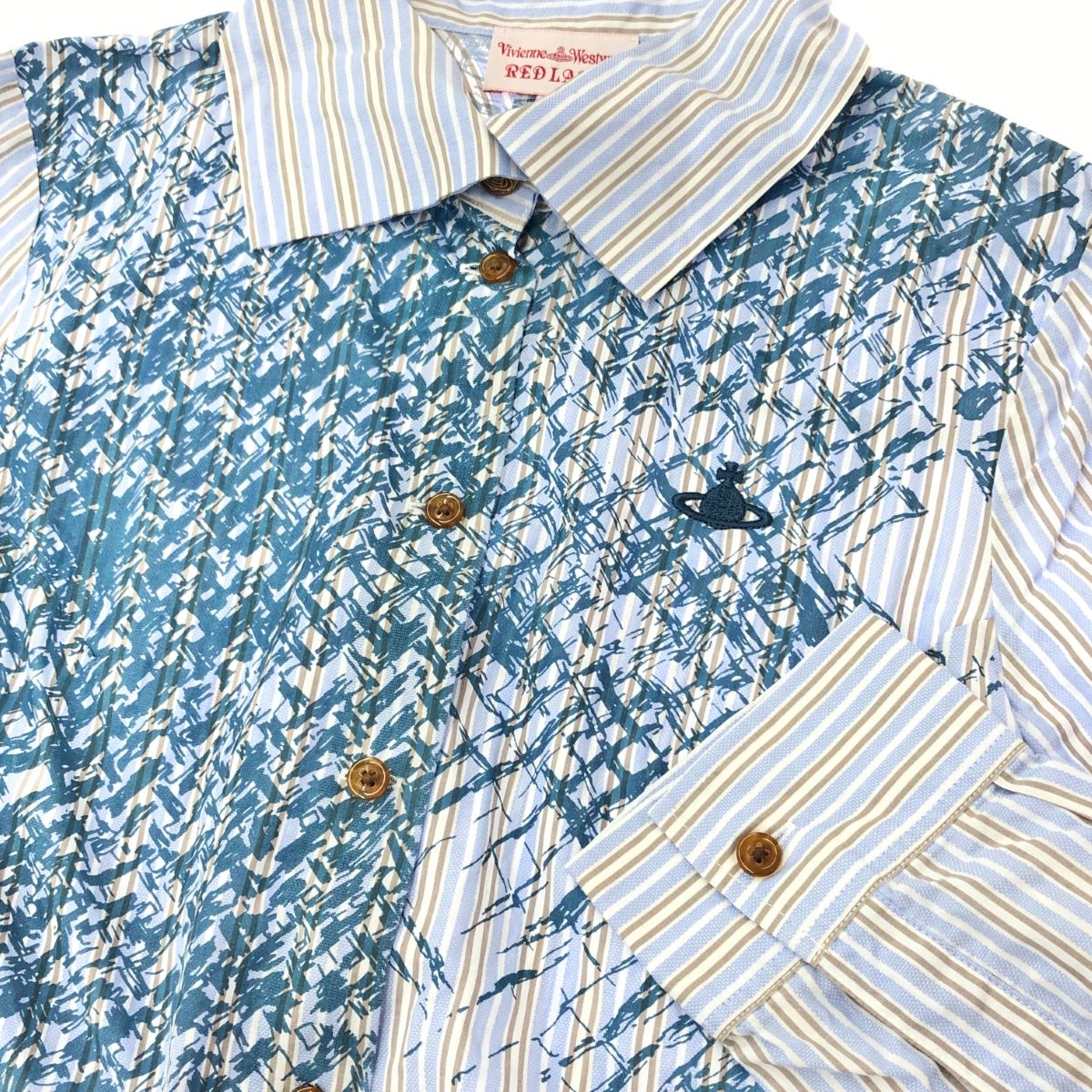 美品●Vivienne Westwood●ブラウス シャツ オーブ ストライプ 美品 ヴィヴィアンウエストウッド ストライプ シャツ オーブ刺繍
