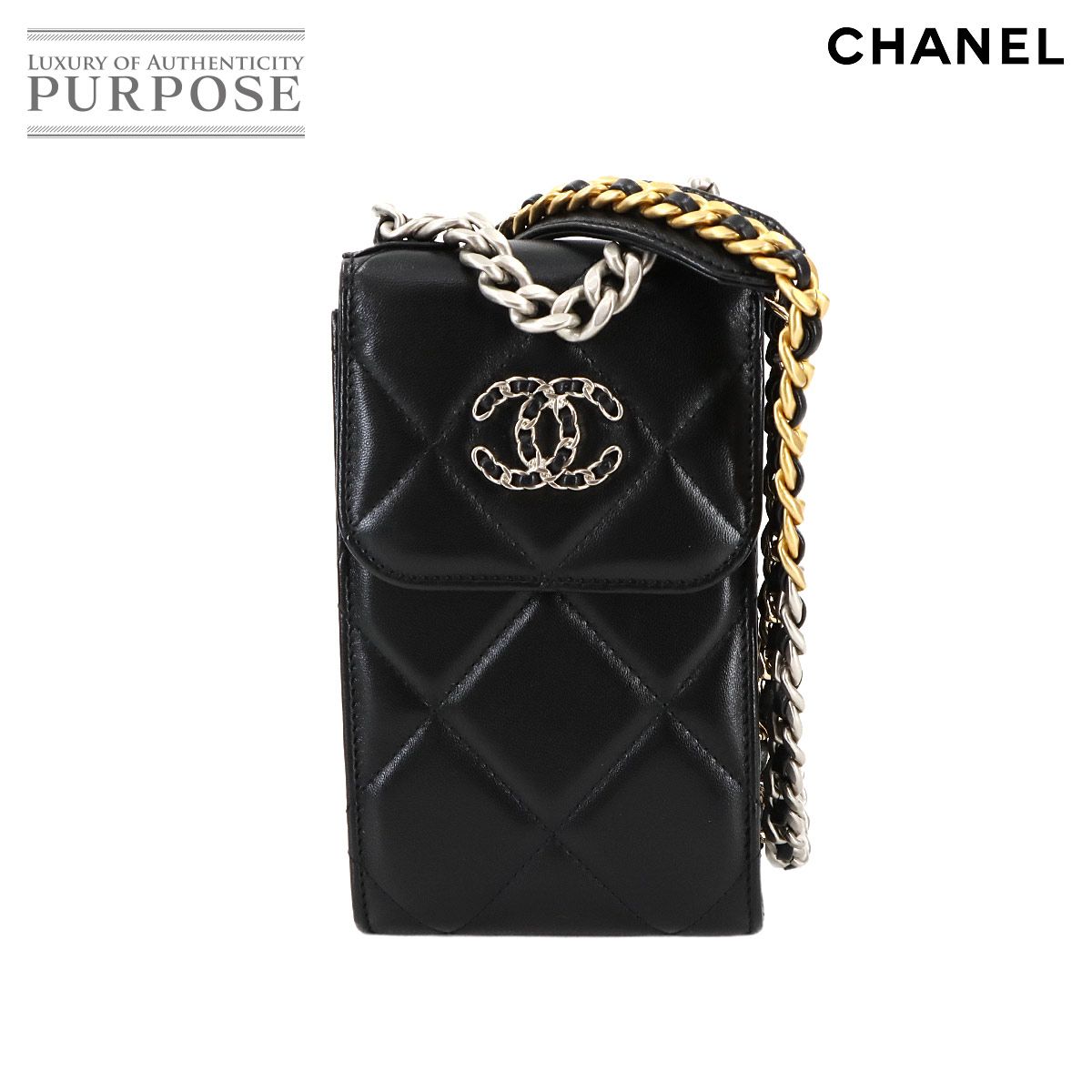 ♥ 展示品 シャネル CHANEL 19 スマートフォン ケース チェーン ショルダー バッグ ラムスキン ブラック AP1773 90295960