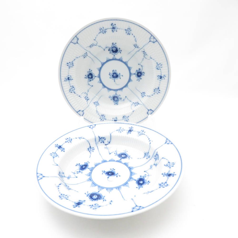 ROYAL COPENHAGEN ロイヤルコペンハーゲン ブルーフルーテッド プレイン スープ皿 2枚 ペア 21cmプレート ディープ 深皿 パスタ SM4062F2