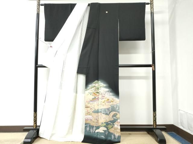 平和屋着物●本加賀友禅作家 中政雄 黒留袖 浜松渡り橋風景文 暈し染め ロング丈 正絹 CAAW8656yc