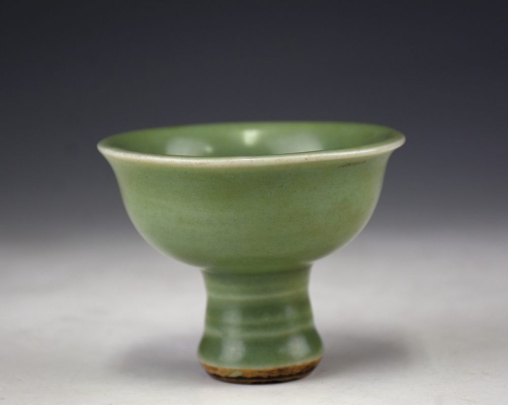 中国美術　元～明時代　龍泉窯　天龍寺　青磁　高足杯　盃　古物　唐物　旧家蔵出し 中国美術 元～明時代 龍泉窯 天龍寺 青磁 高足杯 盃 古物 唐