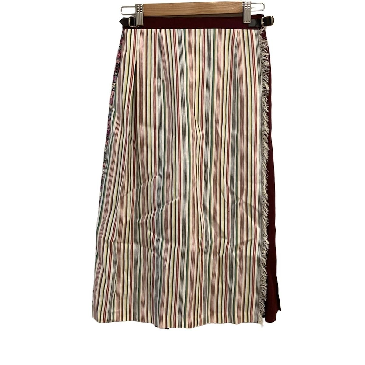 O NEIL オニール 巻きスカート サイズUS 8 レディース - ボルドー×白×マルチ ロング ストライプ 花柄 フリンジ