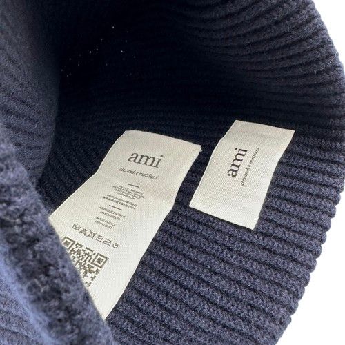 amiparis AmiParis アミパリ　ネイビー　ニット帽 AMI Paris アミパリス ニット帽 ビーニー ネイビー×赤 紺色｜Yahoo