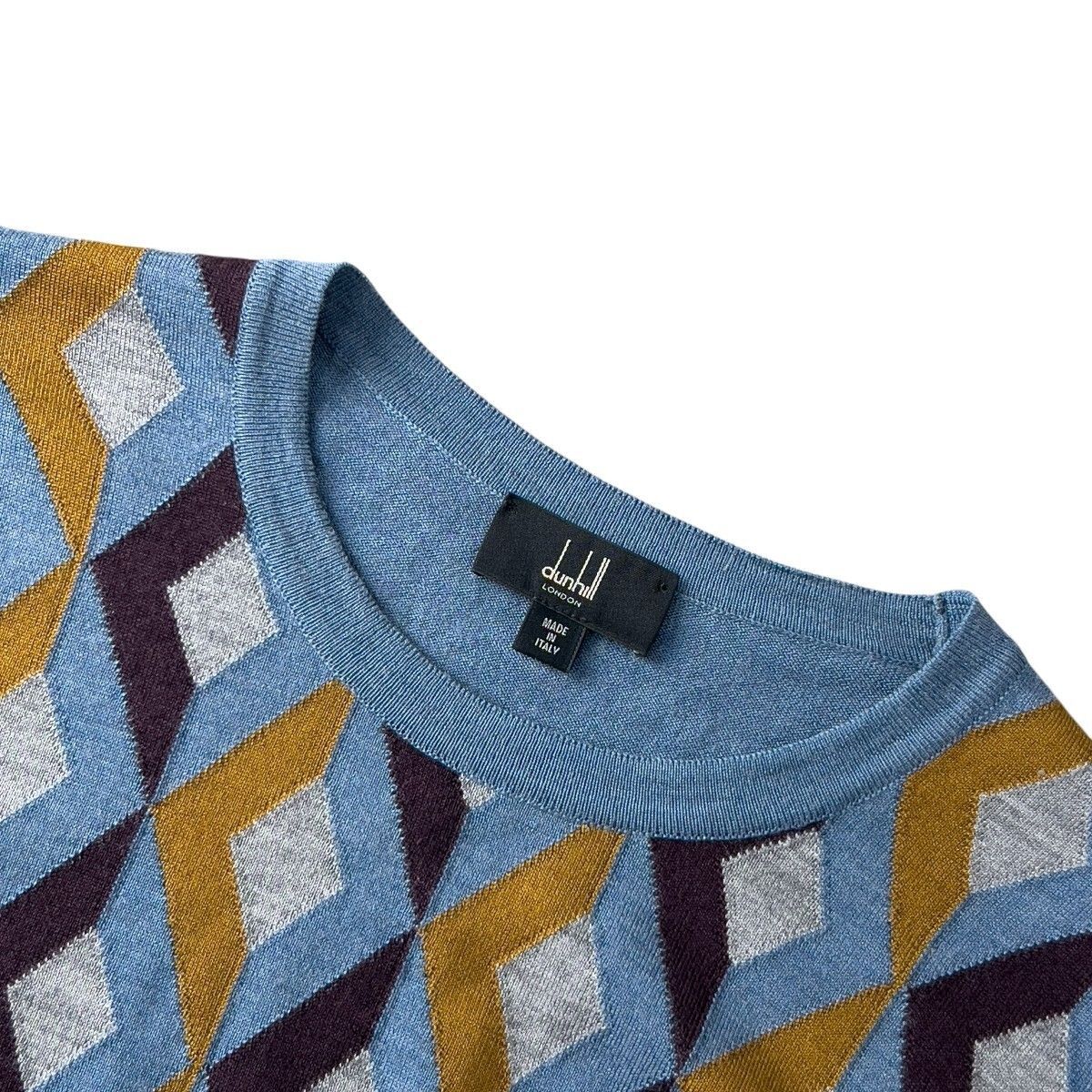 美品 dunhill ダンヒル XL シルク×ウール 長袖 ニット セーター Engine Turn Crew Neck 美品 イタリア製 dunhill ダンヒル メンズ XL 上質 シルク × ウール