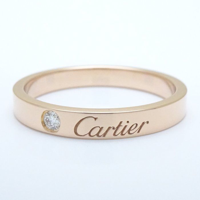 CARTIER カルティエ エングレーブド リング 指輪 C ドゥ カルティエ ウェディング 1Pダイヤモンド #56 15.5号 B4086400 K18PG ピンクゴールド/292132【中古】【BJ】