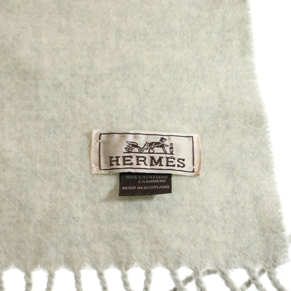 HERMES (エルメス) カシミヤ フリンジ ストール マフラー グレー