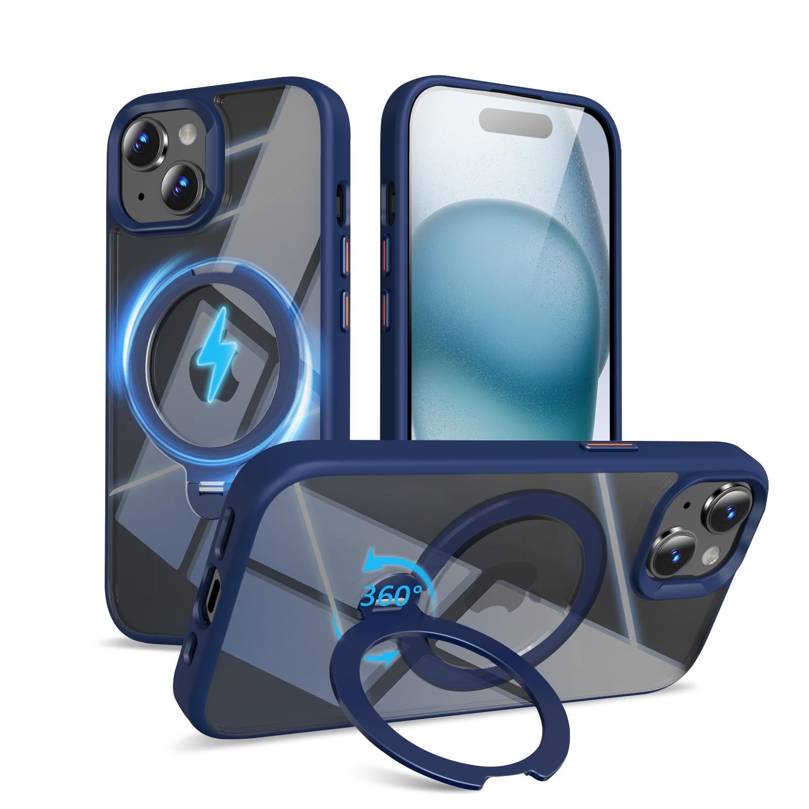新品 【定点360度回転スタンド】KWATUNG iphone 15 用 ケース MagSafe対応 ワイヤレス充電 いphone15用 ケース magsafe対応 リング マグネット搭載 アイホン15用ケース 耐衝撃 米軍MIL規格 アイフォン15用 