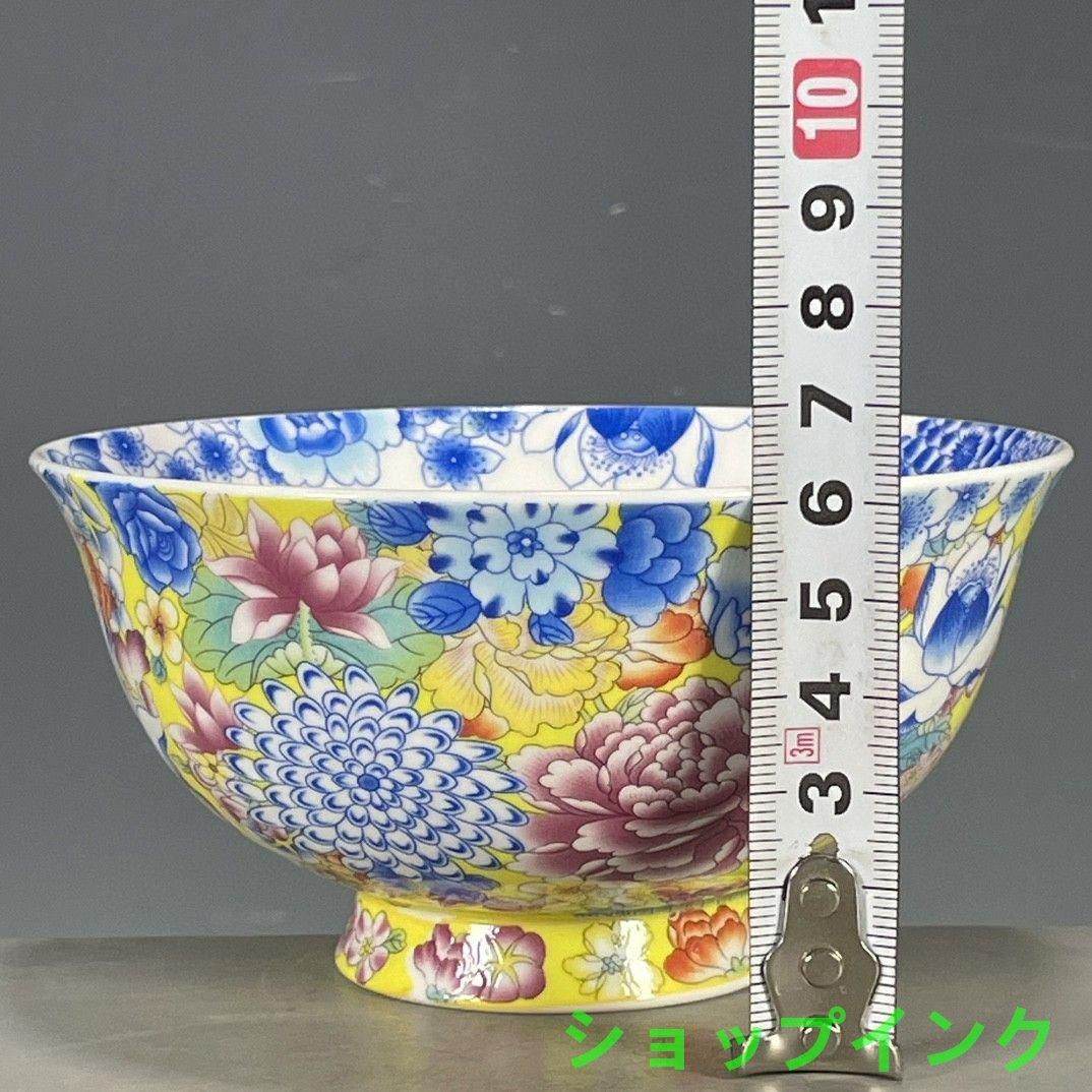 黄地琺瑯彩花卉碗 景徳鎮 陶磁器 現代工芸品 美術品 置物 - メルカリ