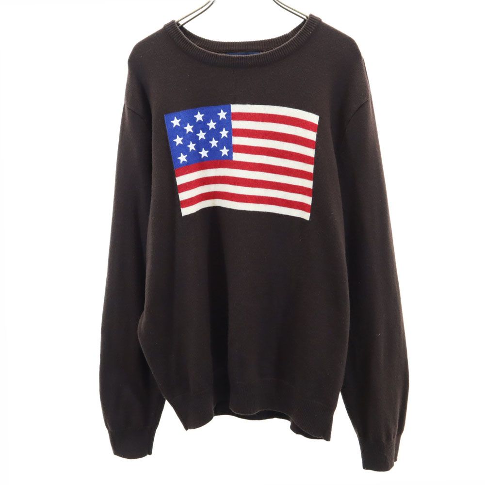 ポロゴルフラルフローレン 星条旗柄 長袖 セーター M ブラウン POLO 
