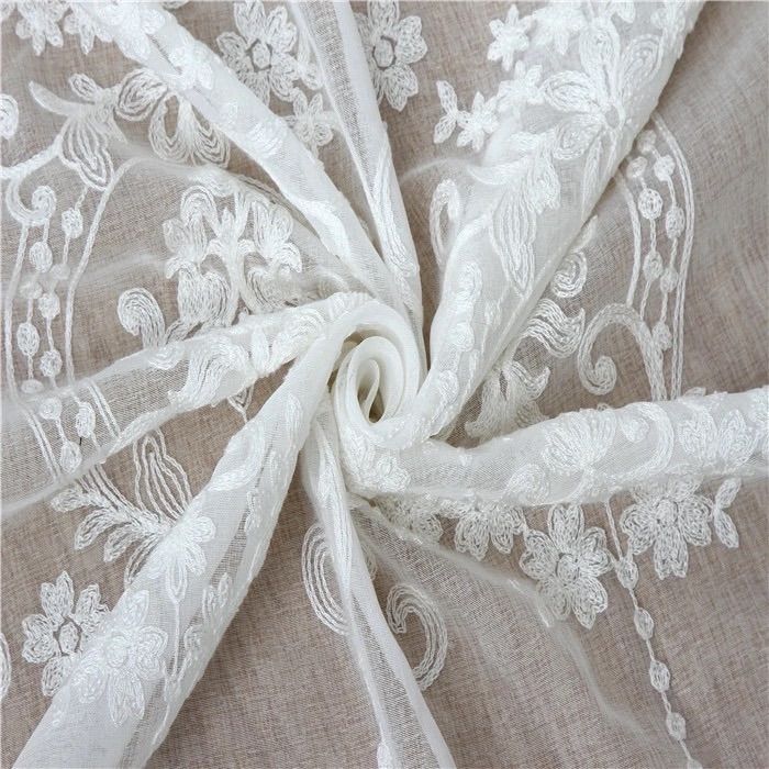 2番-白刺繍 レース 北欧 目隠し 【2枚入り】 【幅200cm】高さ200cm