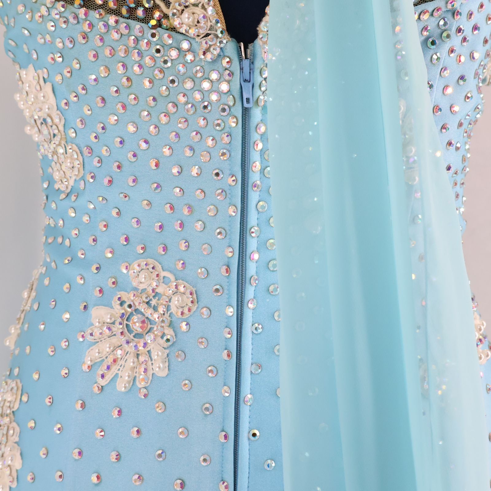 社交ダンス衣装】ブルー ワンピース ドレス 水色 スカイブルー