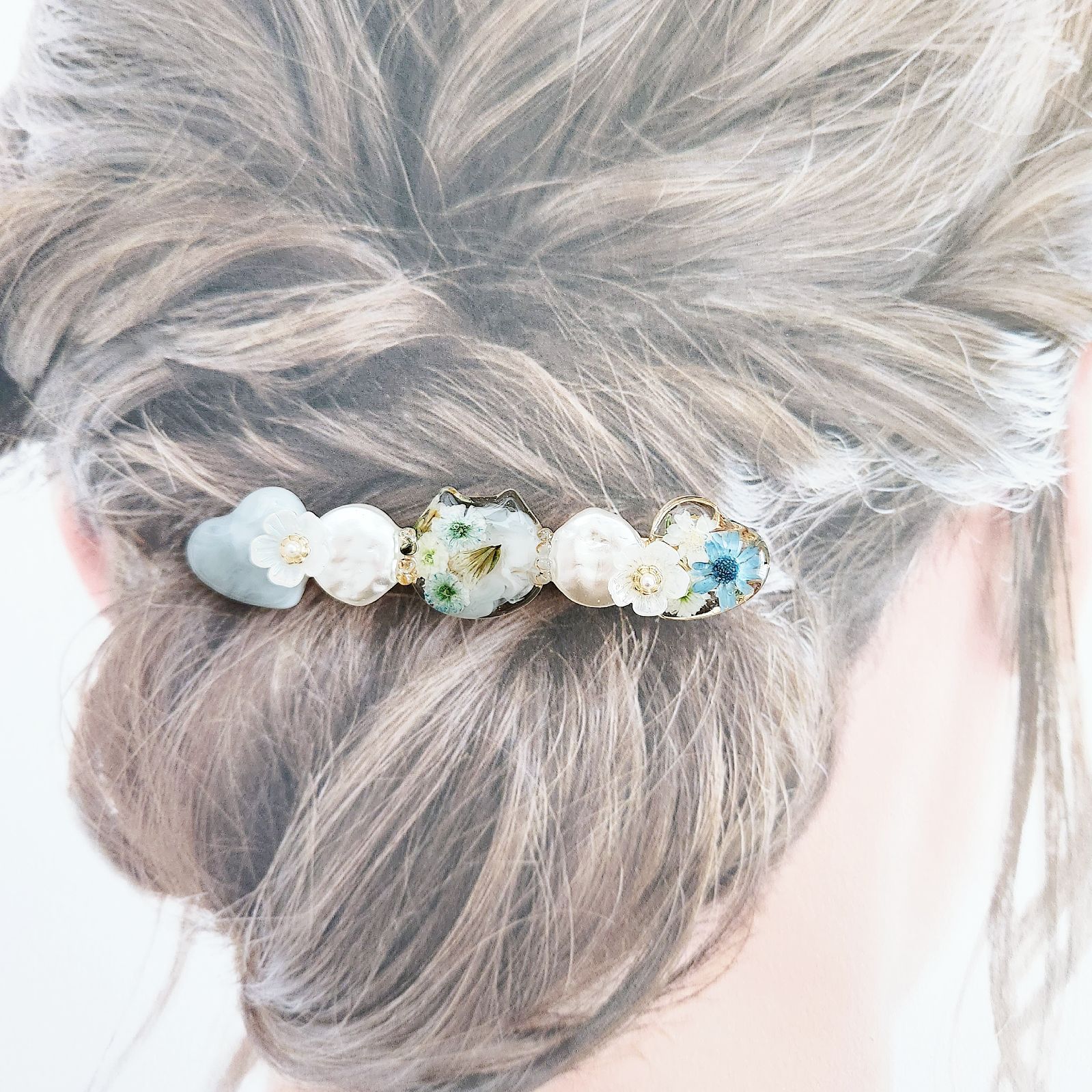 スターチス ヘアクリップ ☆ ドライフラワー レジン バレッタ ヘアピン