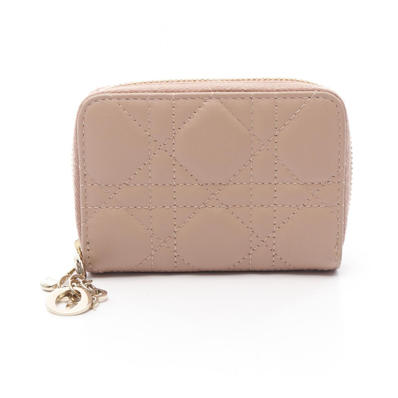 ディオール Dior コインケース LADY DIOR VOYAGEUR レディディオール ボイジャー カナージュ スモールジップ S0985ONMJ ピンクベージュ レザー カナージュ コインケース レディース Used A