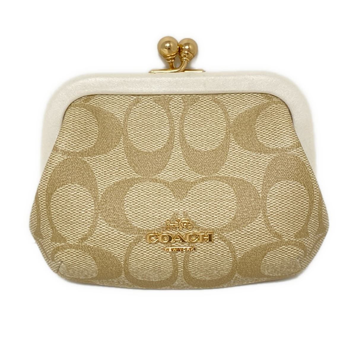 COACH コーチ コインケース シグネチャー柄 C7518 カーキ×アイボリー がま口