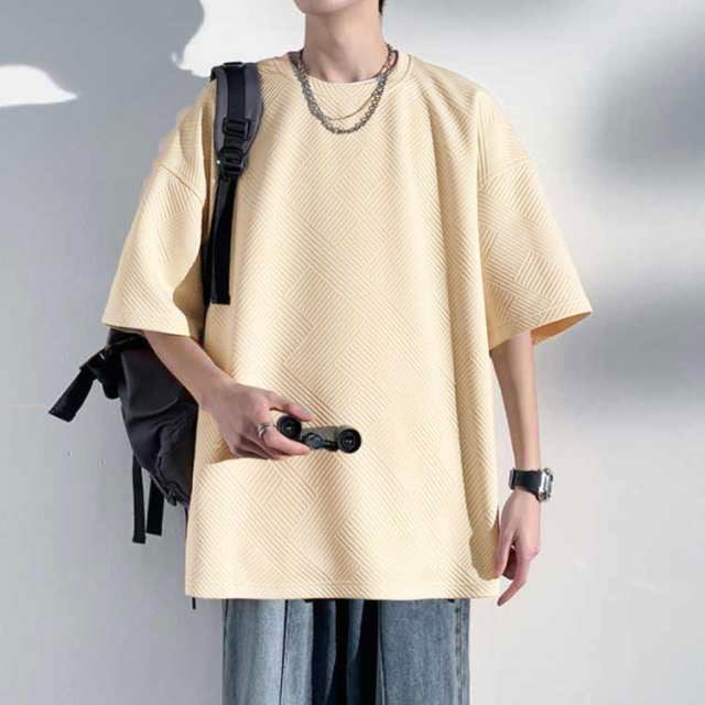 五分袖 tシャツ メンズ メンズ Tシャツ 半袖 無地 ワッフル