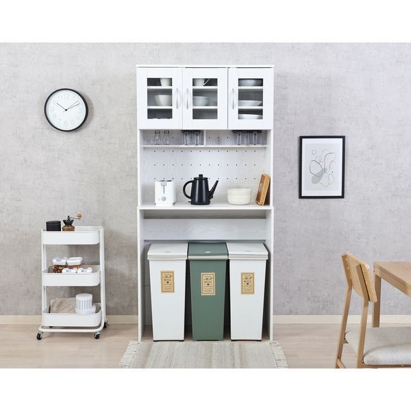 ゴミ箱上キャビネット 約90cm幅 オークホワイト 組立品 代引不可