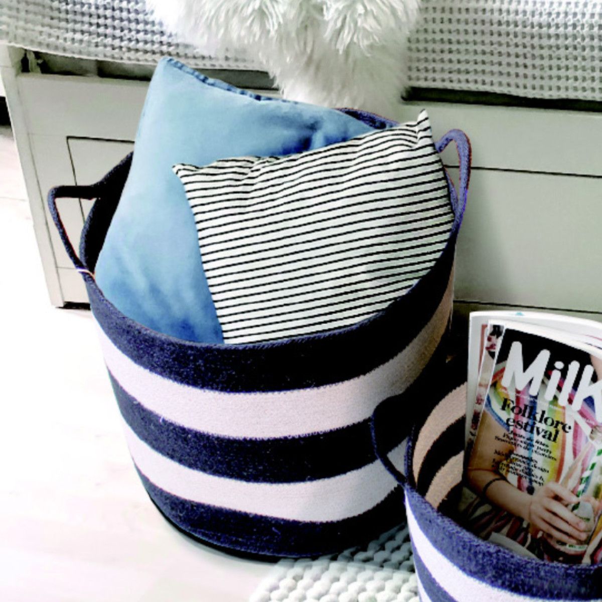 バスケット コディ ジュート ボーダーバスケット L 持ち手 （ 収納