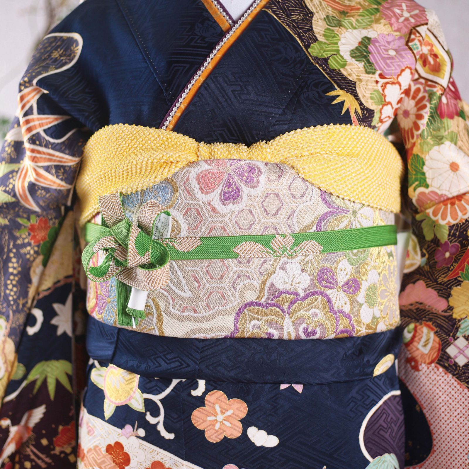振袖フルセット 振袖セット 振袖 Lサイズ 紺×新古典 美品 成人式