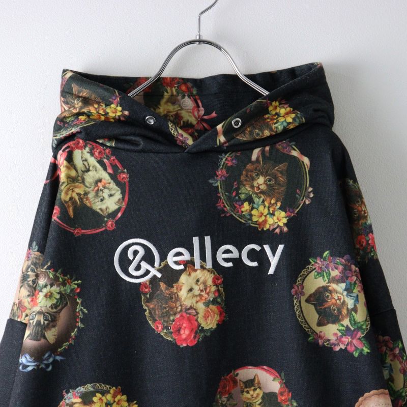 品質100％ 保証！ 2025AW ロイスクレヨン アンドエルシー -ellecy 猫ドット パーカー M ブラック プルオーバー フーディ スウェット ネコ 2400014463286