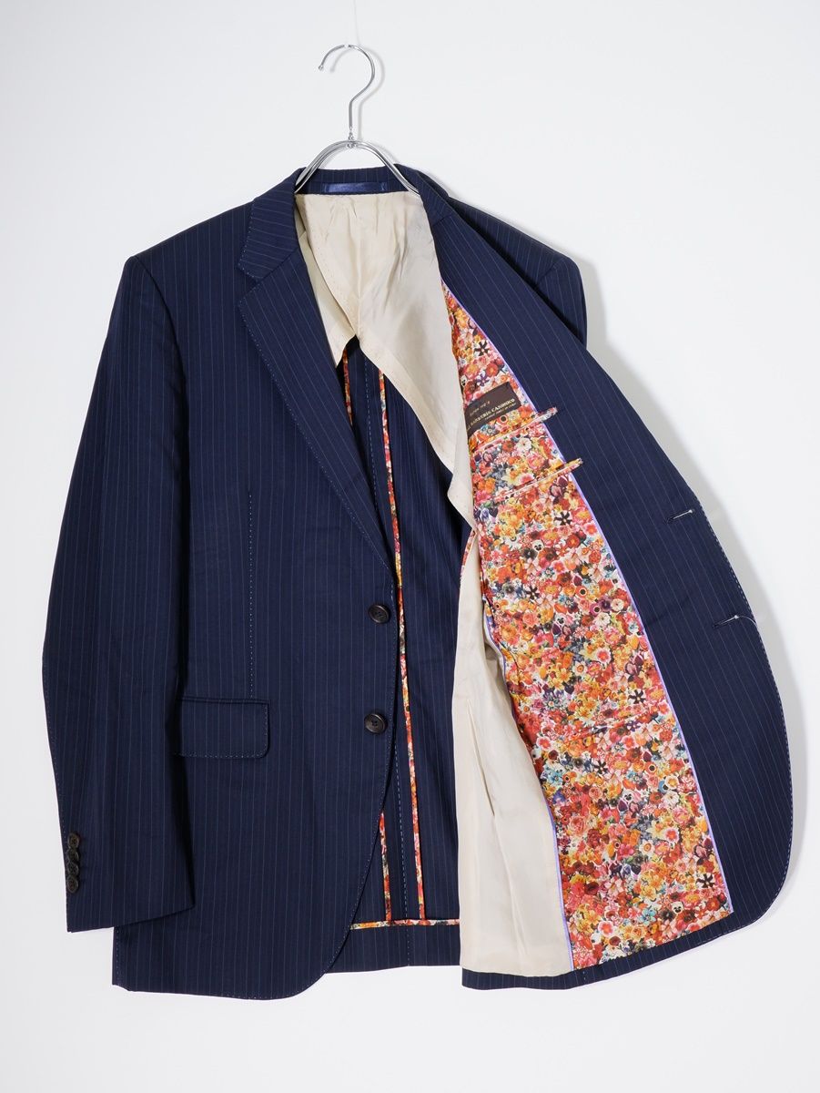 PAUL SMITH LONDONポールスミス ロンドン イタリアCANONICOカノニコ Super110 Sウール生地 裏地花柄 AMFステッチ ストライプジャケット M MJKA79515