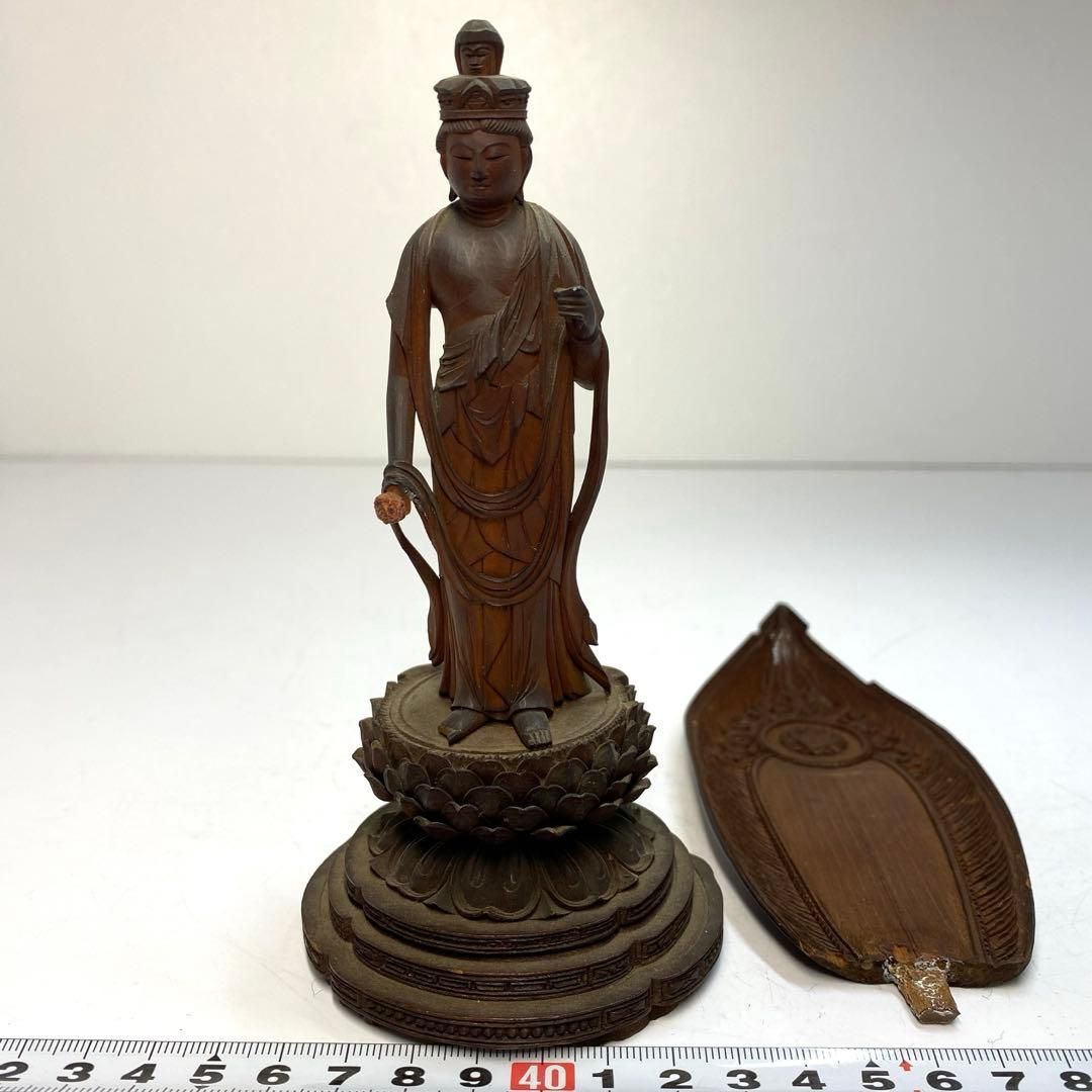 江戸時代 上彫 木彫 観音像 トコオ 高さ約15㎝ 東な6-0421