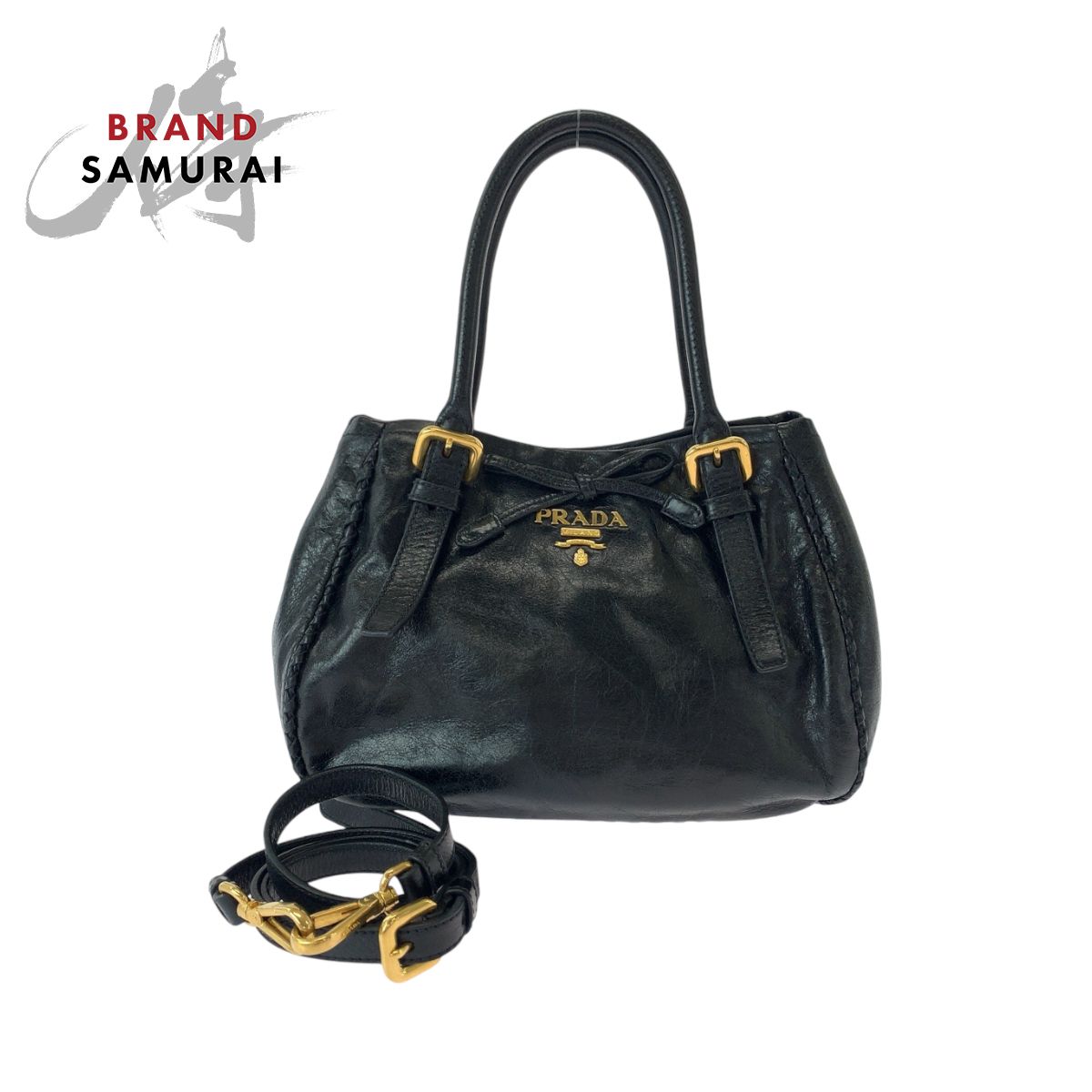 PRADA プラダ ヴィッテロ シャイン リボン ブラック 黒 ゴールド金具 
