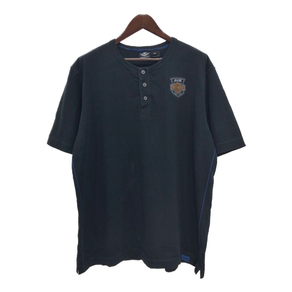 HARLEY DAVIDSON ハーレーダビッドソン ヘンリーネック 半袖Ｔシャツ ブラック メンズ 2XL 古着 T8036