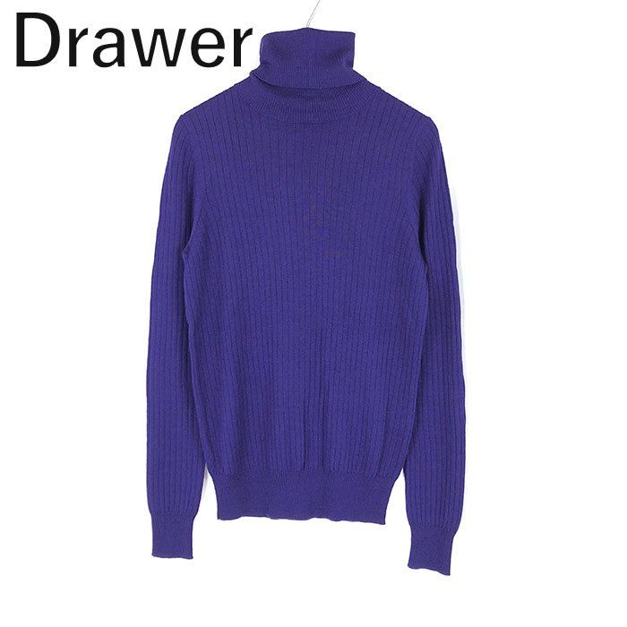 美品✨Drawer 18Gカシミヤシルク リブタートルニット パープル 2 美品DRAWER 18G カシミヤシルクリブタートルニットパープル1