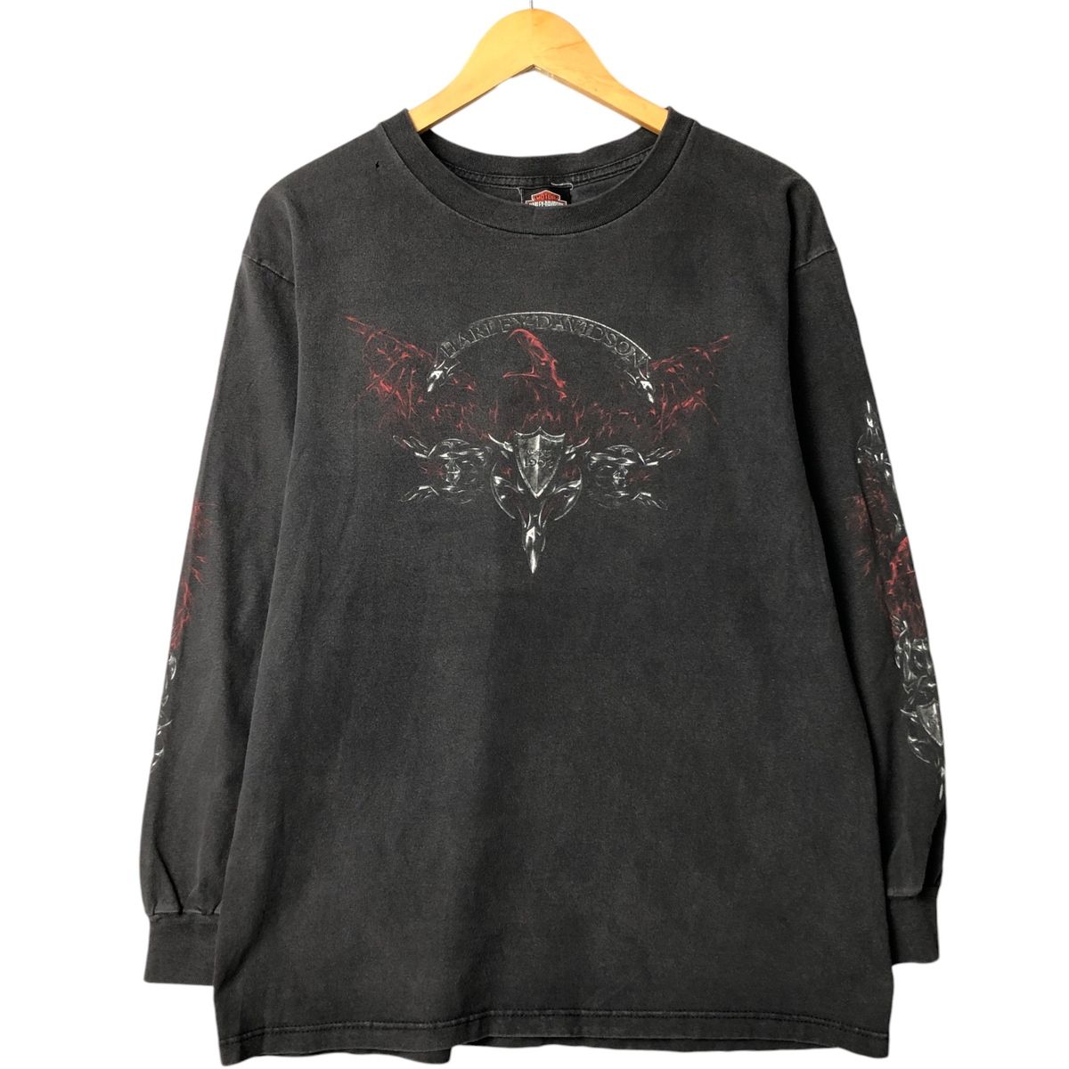 古着 00年代 ハーレーダビッドソン Harley-Davidson モーターサイクル 鷲柄 イーグル柄 星条旗柄 ロングTシャツ ロンT |eaa586528