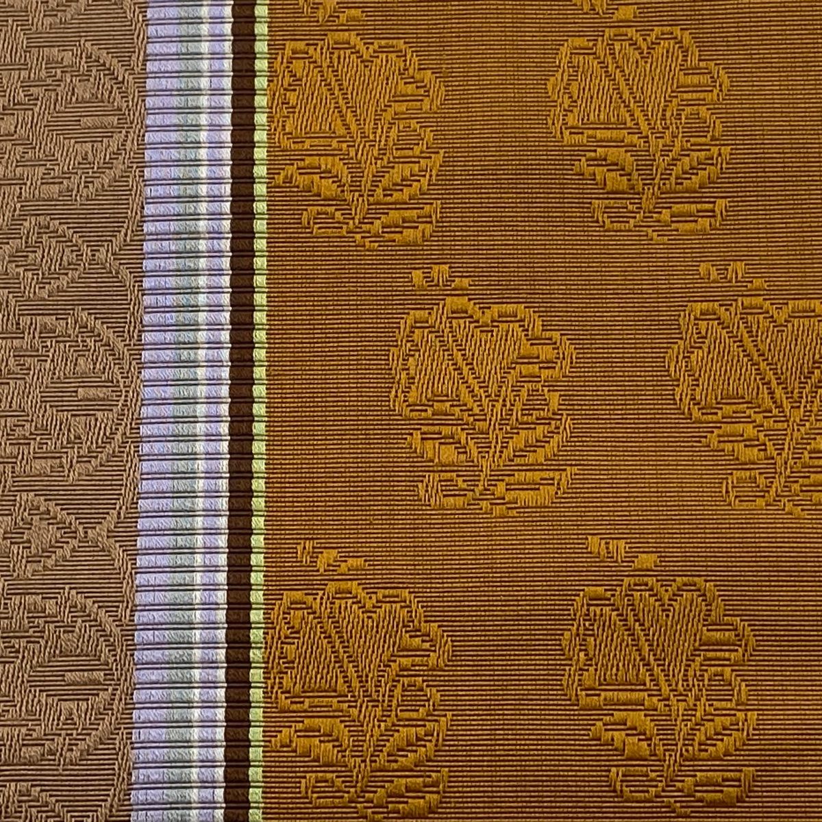 半幅帯 秀品 証紙 博多織 地紋 縞 山吹色 正絹